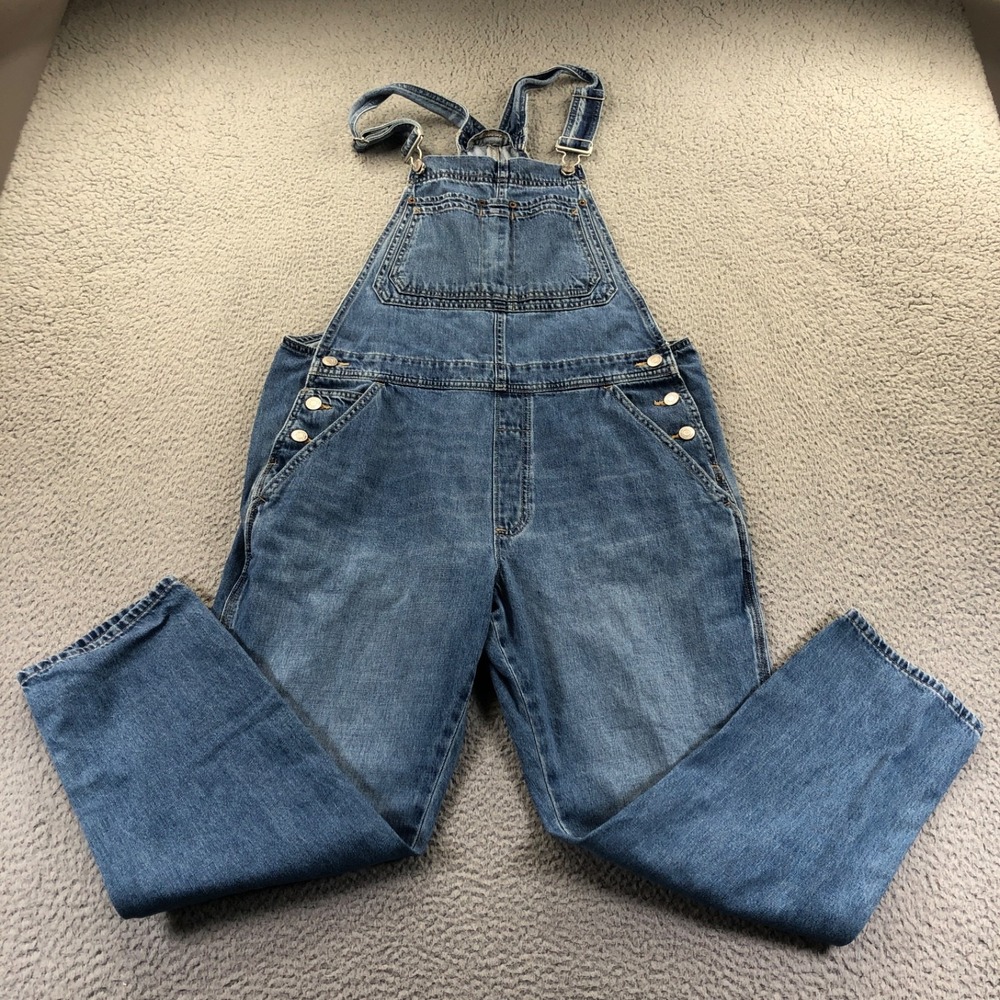 Gap Overalls Womens Medium Blue Indigo Slouchy Denim Bib Cotton Pockets Jeans - Picture 2 of 11